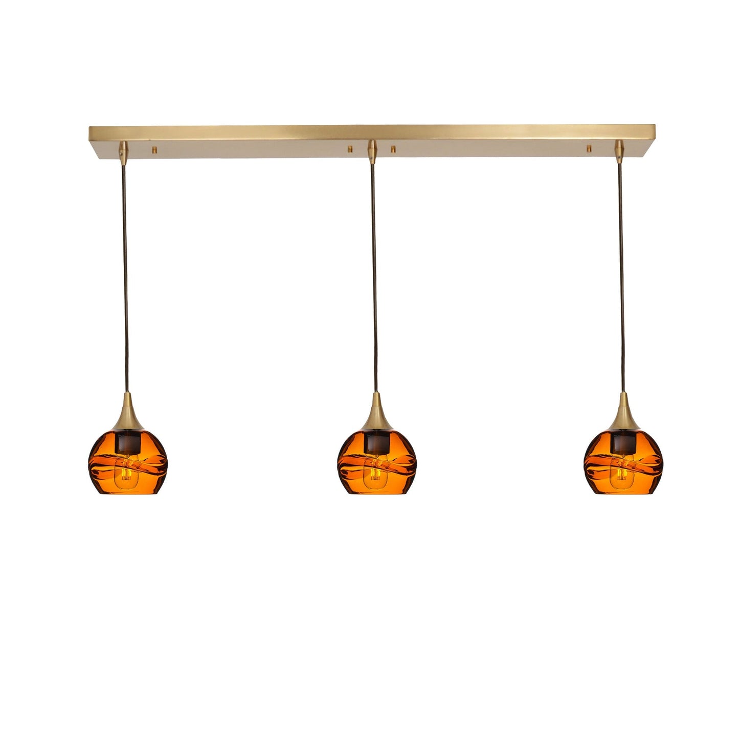 763 Swell: 3 Pendant Linear Chandelier-Glass-Bicycle Glass Co - Hotshop-Eco Clear-Polished Brass-Bicycle Glass Co