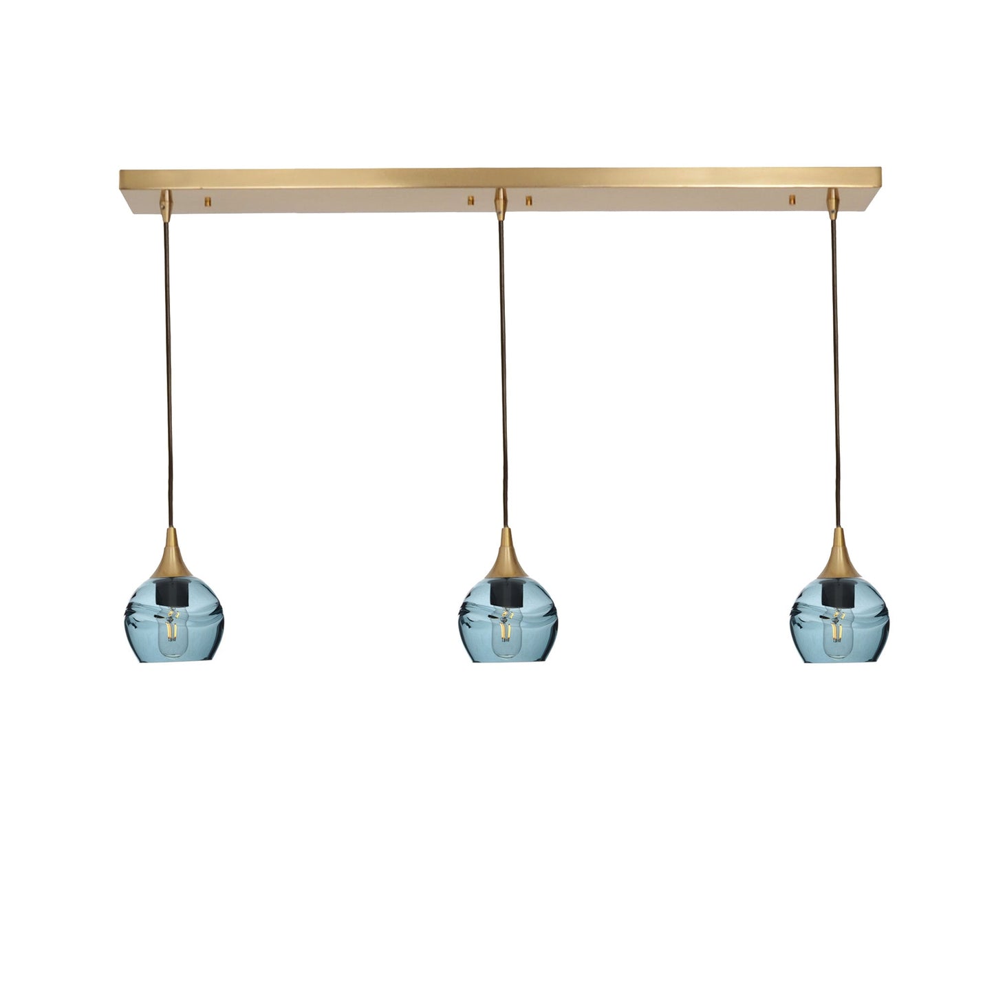 763 Swell: 3 Pendant Linear Chandelier-Glass-Bicycle Glass Co - Hotshop-Slate Gray-Polished Brass-Bicycle Glass Co