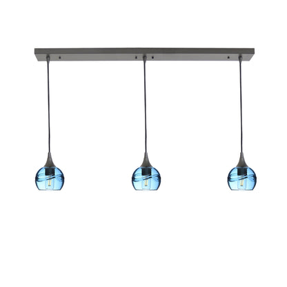 763 Swell: 3 Pendant Linear Chandelier-Glass-Bicycle Glass Co - Hotshop-Slate Gray-Antique Bronze-Bicycle Glass Co