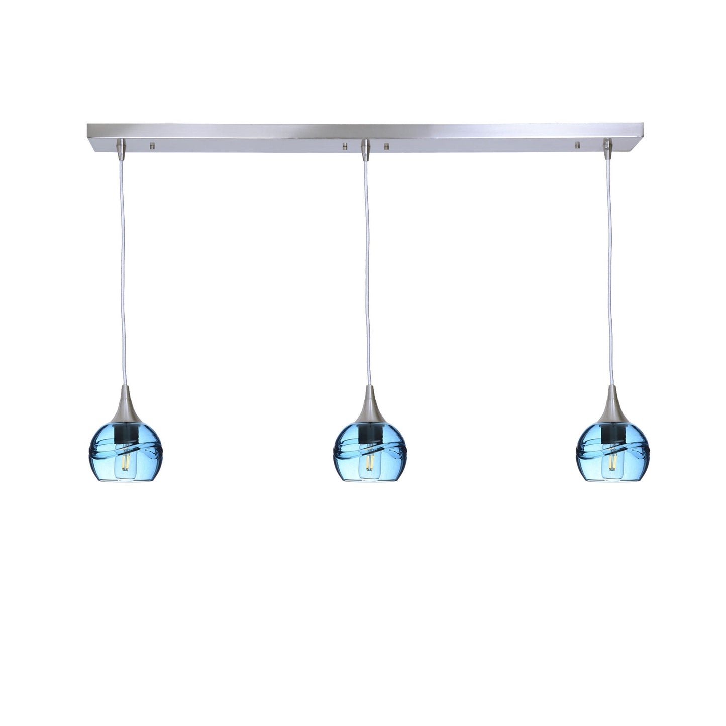 763 Swell: 3 Pendant Linear Chandelier-Glass-Bicycle Glass Co - Hotshop-Steel Blue-Brushed Nickel-Bicycle Glass Co