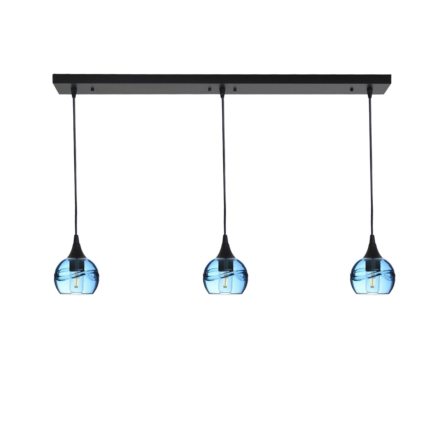 763 Swell: 3 Pendant Linear Chandelier-Glass-Bicycle Glass Co - Hotshop-Steel Blue-Matte Black-Bicycle Glass Co