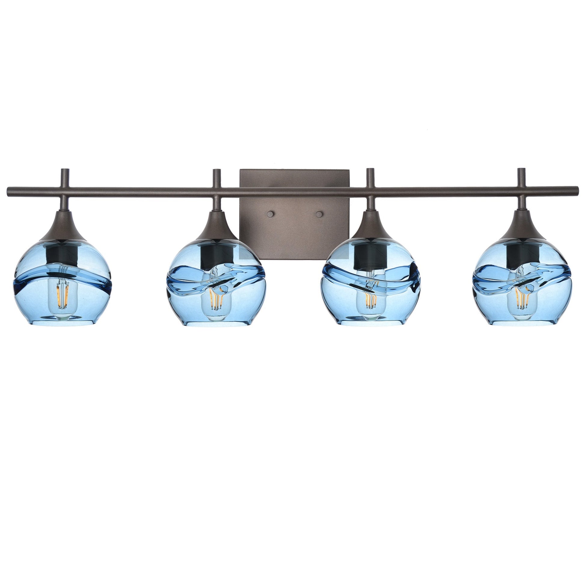 763 Swell: 4 Light Wall Vanity-Glass-Bicycle Glass Co - Hotshop-Steel Blue-Dark Bronze-Bicycle Glass Co