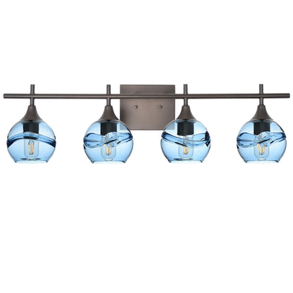 763 Swell: 4 Light Wall Vanity-Glass-Bicycle Glass Co - Hotshop-Steel Blue-Dark Bronze-Bicycle Glass Co