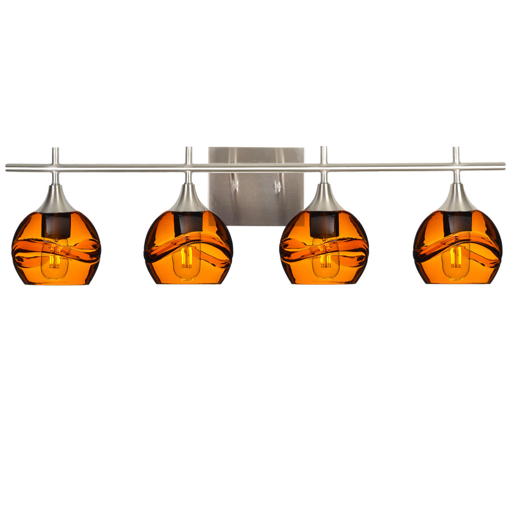 763 Swell: 4 Light Wall Vanity-Glass-Bicycle Glass Co - Hotshop-Golden Amber-Brushed Nickel-Bicycle Glass Co