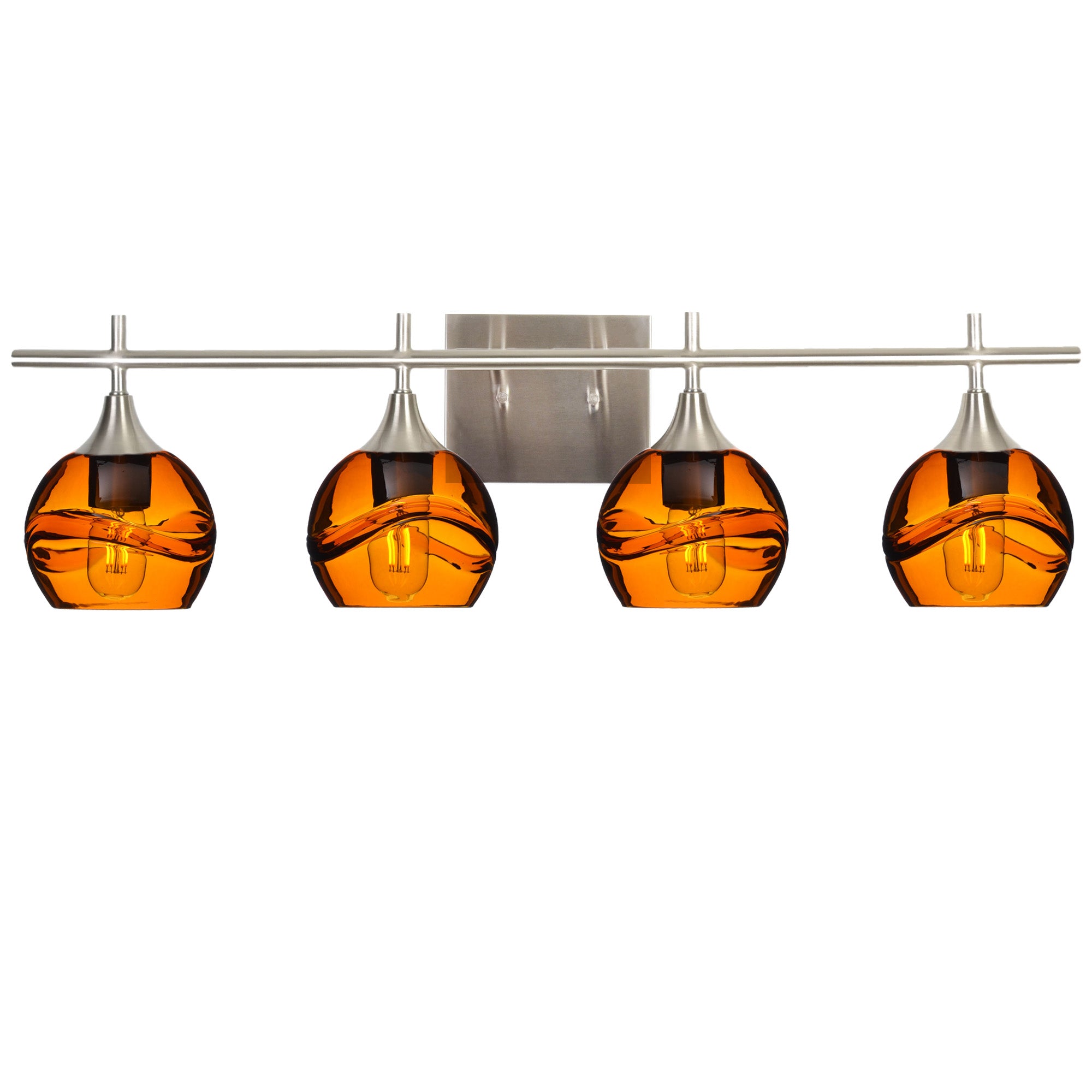 763 Swell: 4 Light Wall Vanity-Glass-Bicycle Glass Co - Hotshop-Golden Amber-Brushed Nickel-Bicycle Glass Co
