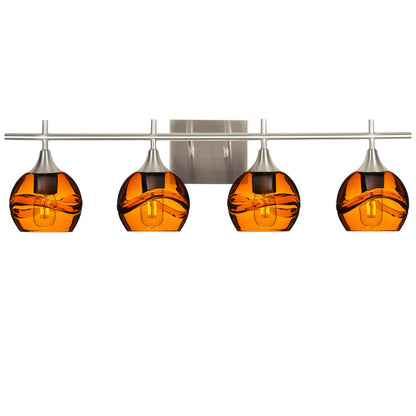 763 Swell: 4 Light Wall Vanity-Glass-Bicycle Glass Co - Hotshop-Golden Amber-Brushed Nickel-Bicycle Glass Co