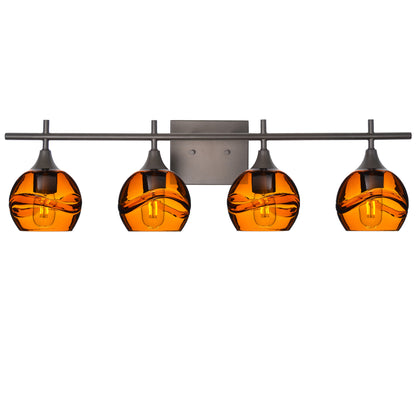 763 Swell: 4 Light Wall Vanity-Glass-Bicycle Glass Co - Hotshop-Steel Blue-Brushed Nickel-Bicycle Glass Co