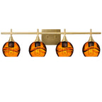 763 Swell: 4 Light Wall Vanity-Glass-Bicycle Glass Co - Hotshop-Golden Amber-Polished Brass-Bicycle Glass Co