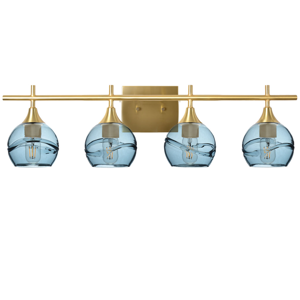 763 Swell: 4 Light Wall Vanity-Glass-Bicycle Glass Co - Hotshop-Slate Gray-Polished Brass-Bicycle Glass Co