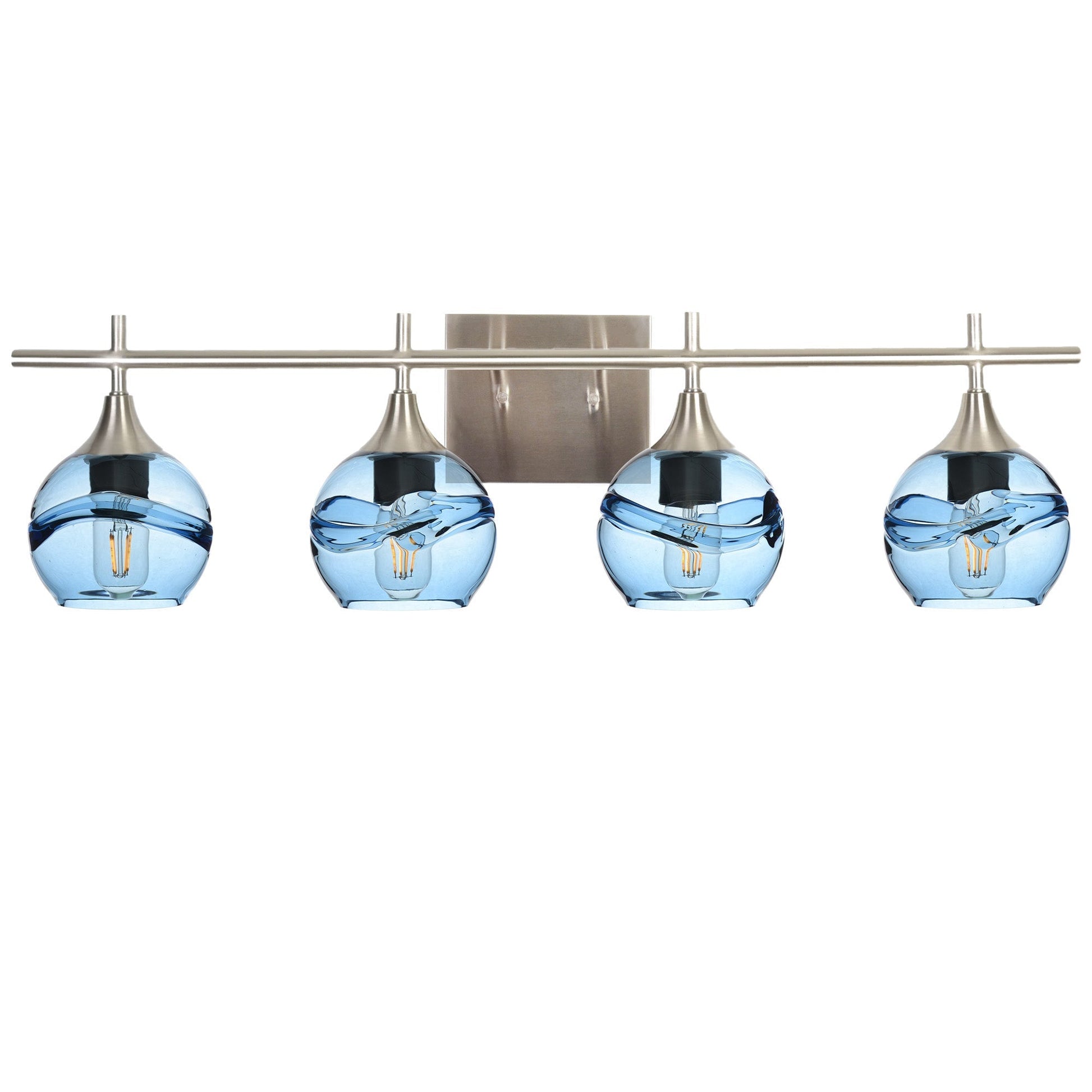 763 Swell: 4 Light Wall Vanity-Glass-Bicycle Glass Co - Hotshop-Steel Blue-Brushed Nickel-Bicycle Glass Co