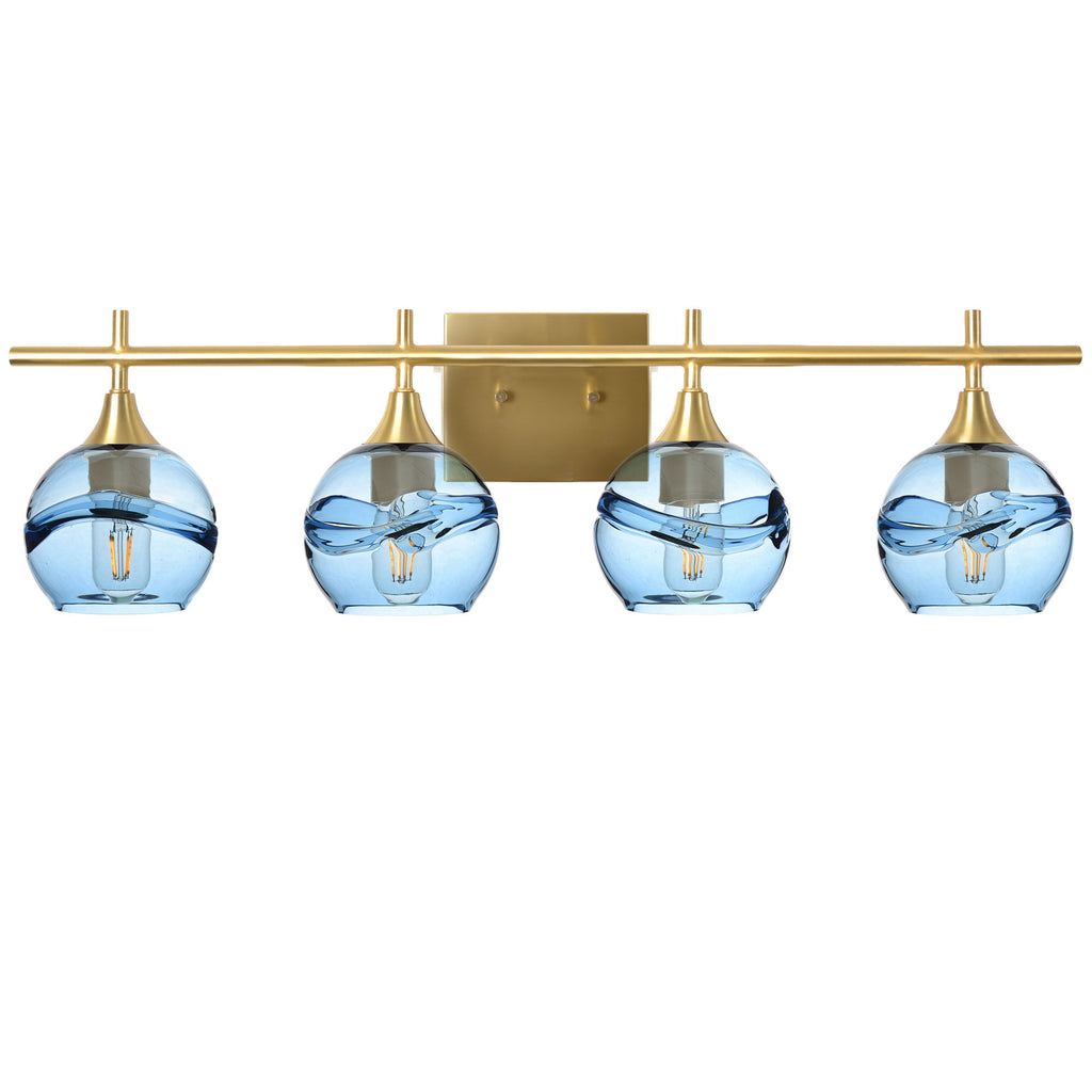 763 Swell: 4 Light Wall Vanity-Glass-Bicycle Glass Co - Hotshop-Steel Blue-Polished Brass-Bicycle Glass Co