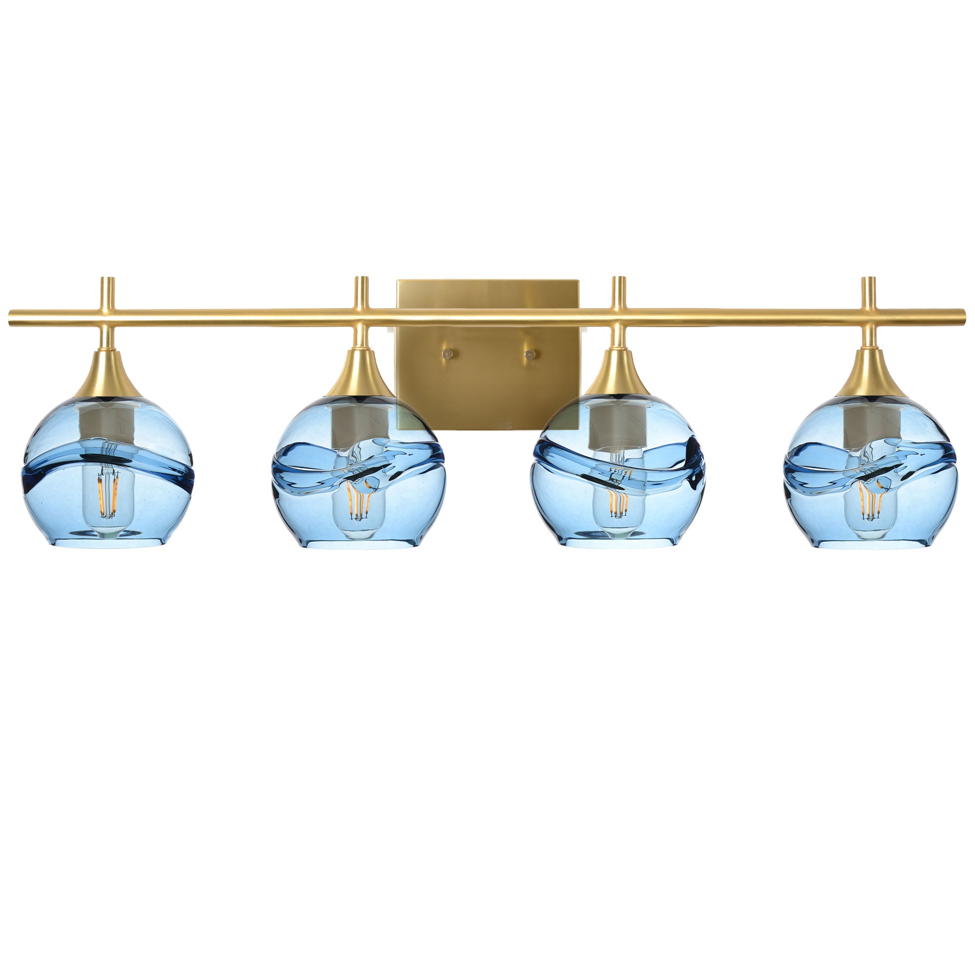 763 Swell: 4 Light Wall Vanity-Glass-Bicycle Glass Co - Hotshop-Steel Blue-Polished Brass-Bicycle Glass Co