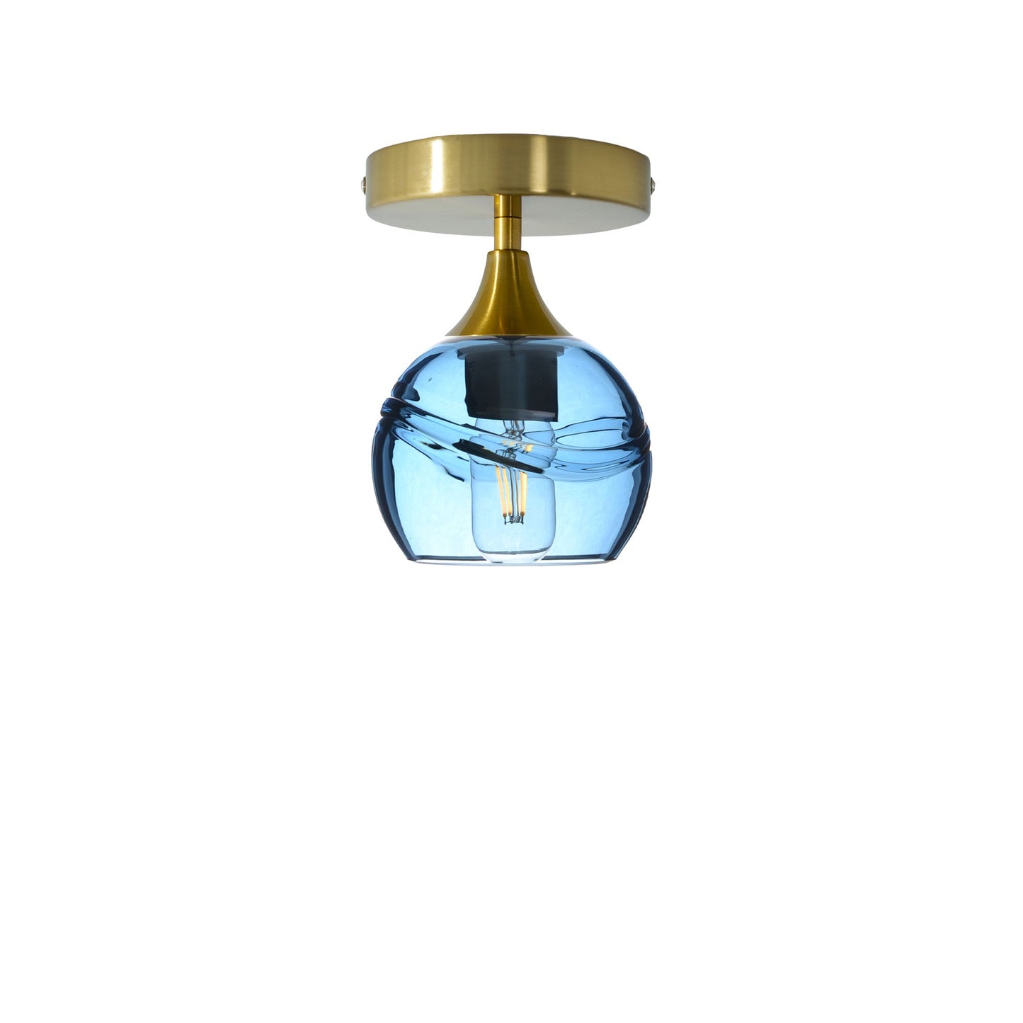 763 Swell: Semi Flush Light-Glass-Bicycle Glass Co-Steel Blue-Polished Brass-Bicycle Glass Co