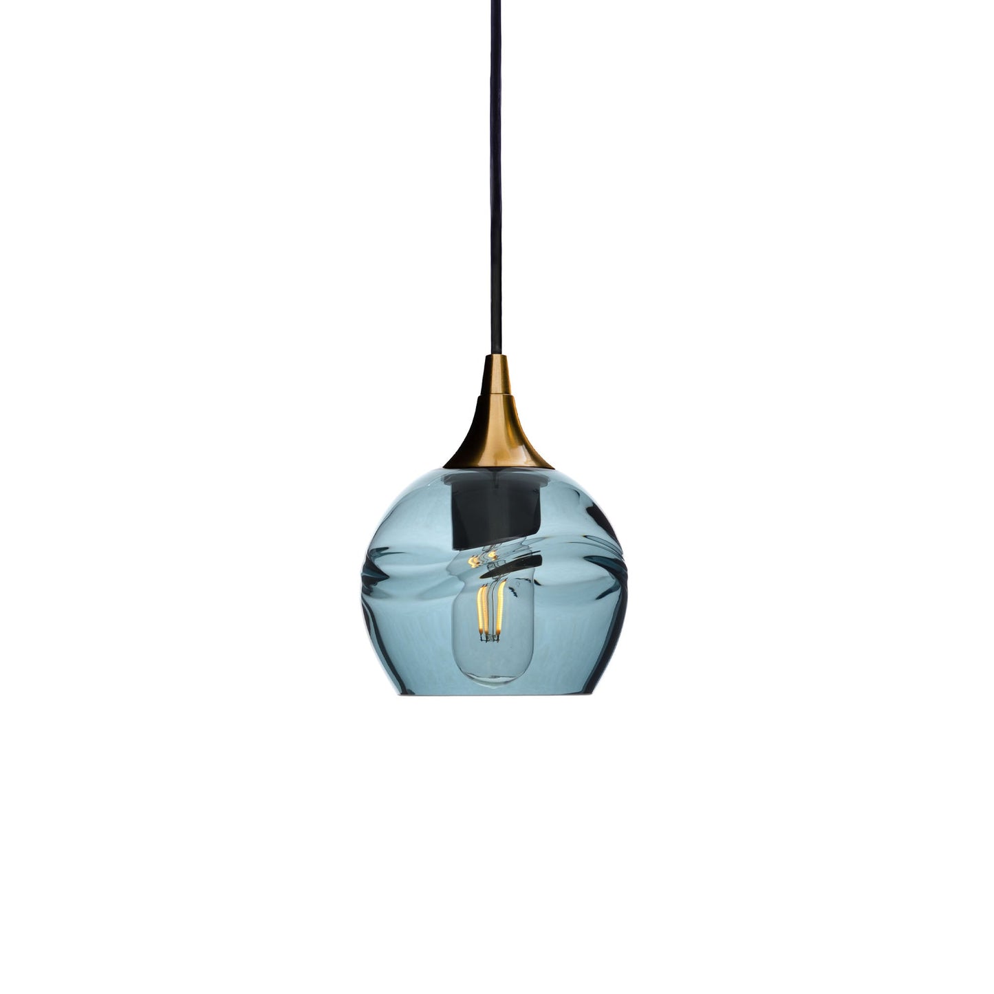 763 Swell: Single Pendant Light-Glass-Bicycle Glass Co - Hotshop-Slate Gray-Polished Brass-Bicycle Glass Co