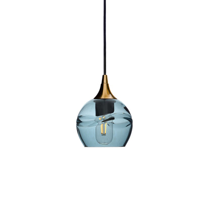 763 Swell: Single Pendant Light-Glass-Bicycle Glass Co - Hotshop-Slate Gray-Polished Brass-Bicycle Glass Co