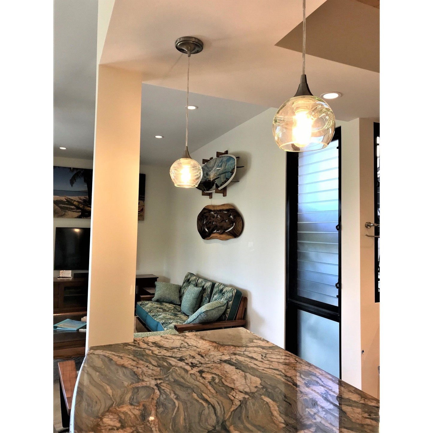 763 Swell: Single Pendant Light-Glass-Bicycle Glass Co-Steel Blue-Bicycle Glass Co