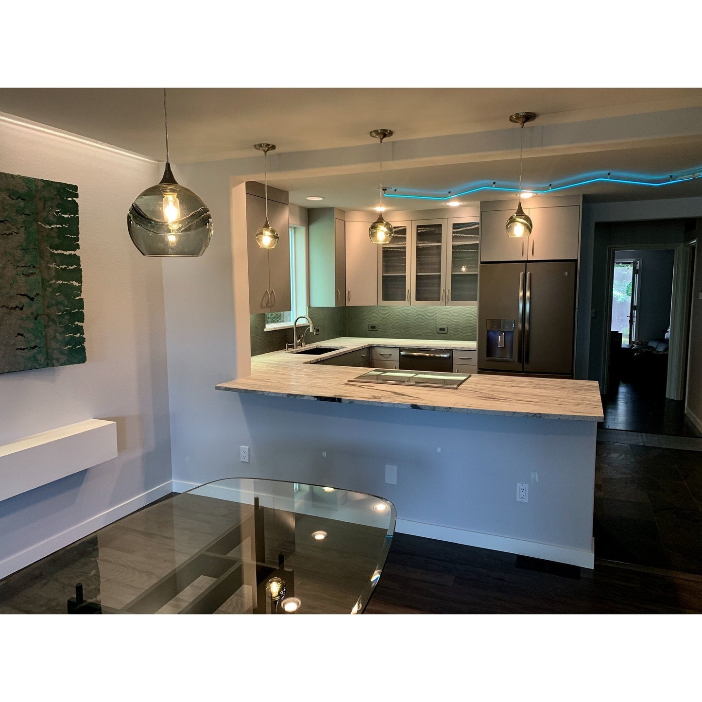 Swell Single Pendant Light: Form No. 763-Pendant Lights-Bicycle Glass Co-Steel Blue-Bicycle Glass Co