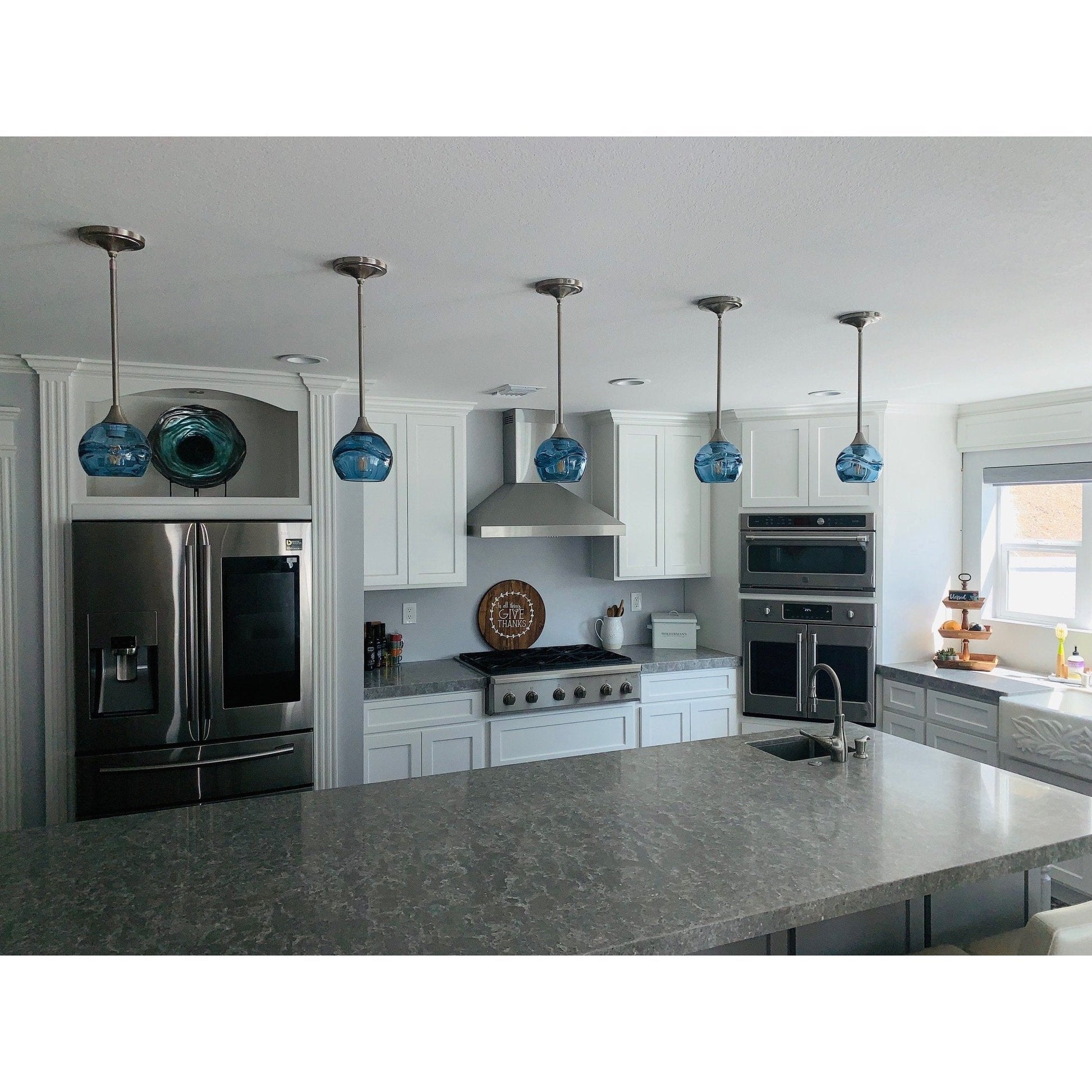 763 Swell: Single Pendant Light-Mini Pendant Lights-Bicycle Glass Co-Steel Blue-Bicycle Glass Co