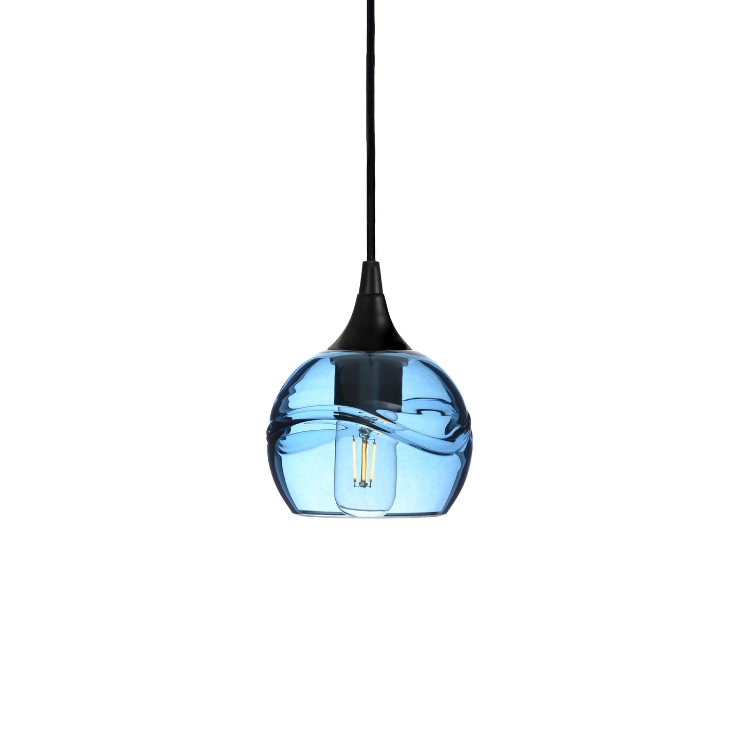 763 Swell: Single Pendant Light-Glass-Bicycle Glass Co - Hotshop-Steel Blue-Matte Black-Bicycle Glass Co