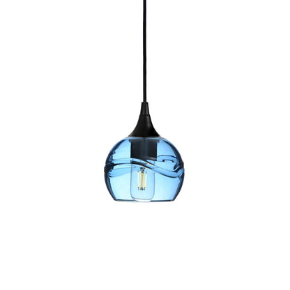 763 Swell: Single Pendant Light-Glass-Bicycle Glass Co - Hotshop-Steel Blue-Matte Black-Bicycle Glass Co