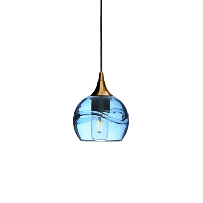763 Swell: Single Pendant Light-Glass-Bicycle Glass Co - Hotshop-Steel Blue-Polished Brass-Bicycle Glass Co