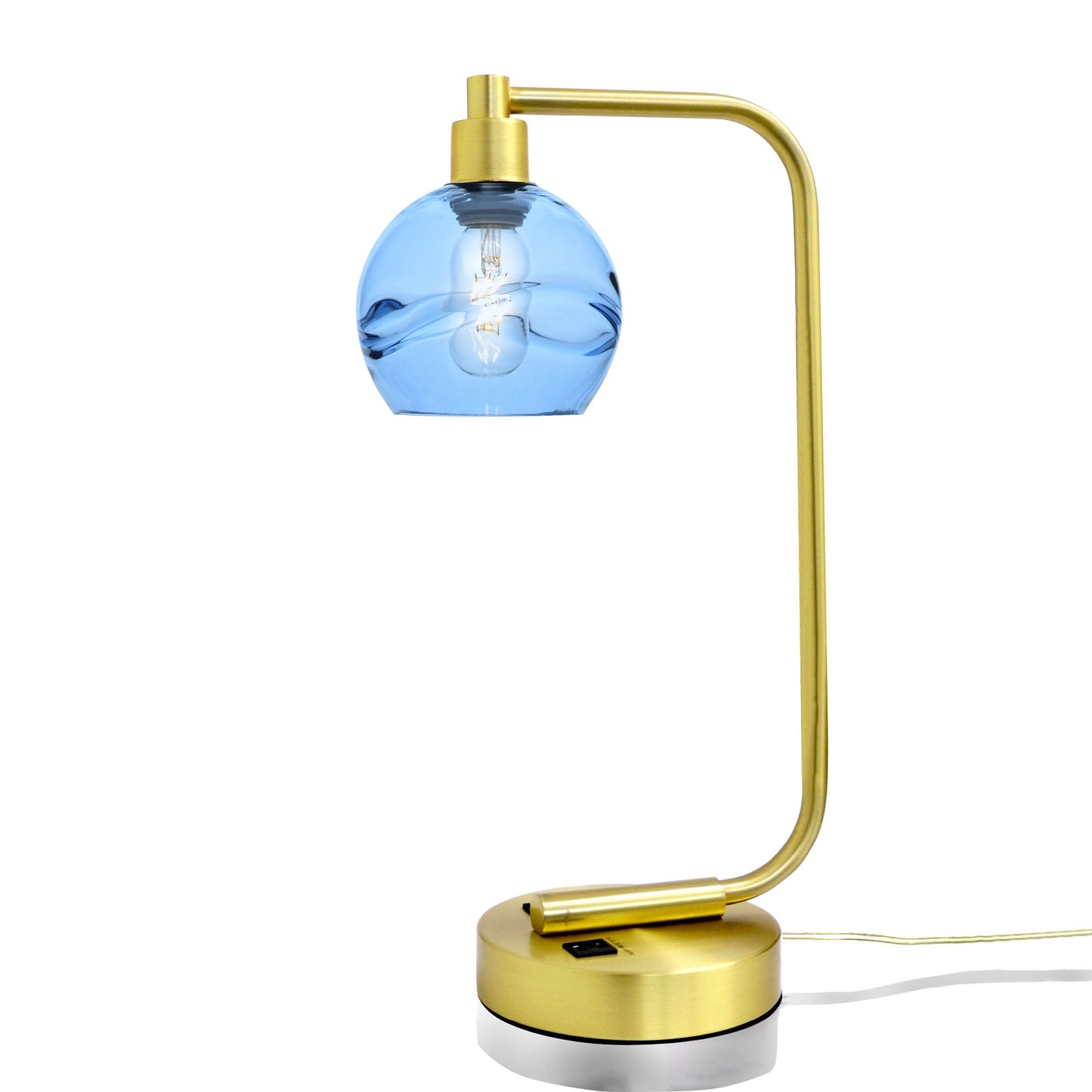 763 Swell: Table Lamp-Glass-Bicycle Glass Co - Hotshop-Steel Blue-Satin Brass-Bicycle Glass Co