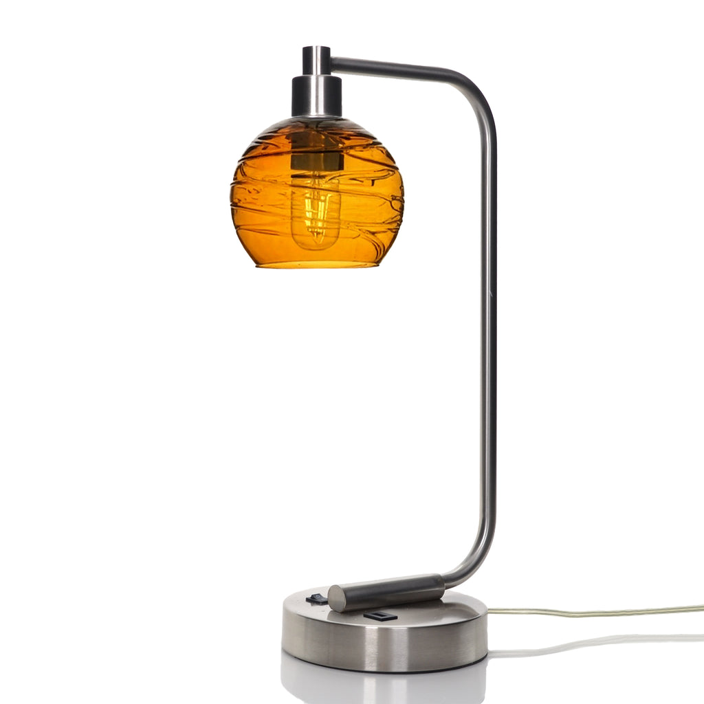 763 Table Lamp-Glass-Bicycle Glass Co - Hotshop-Spun-Golden Amber-Brushed Nickel-Bicycle Glass Co