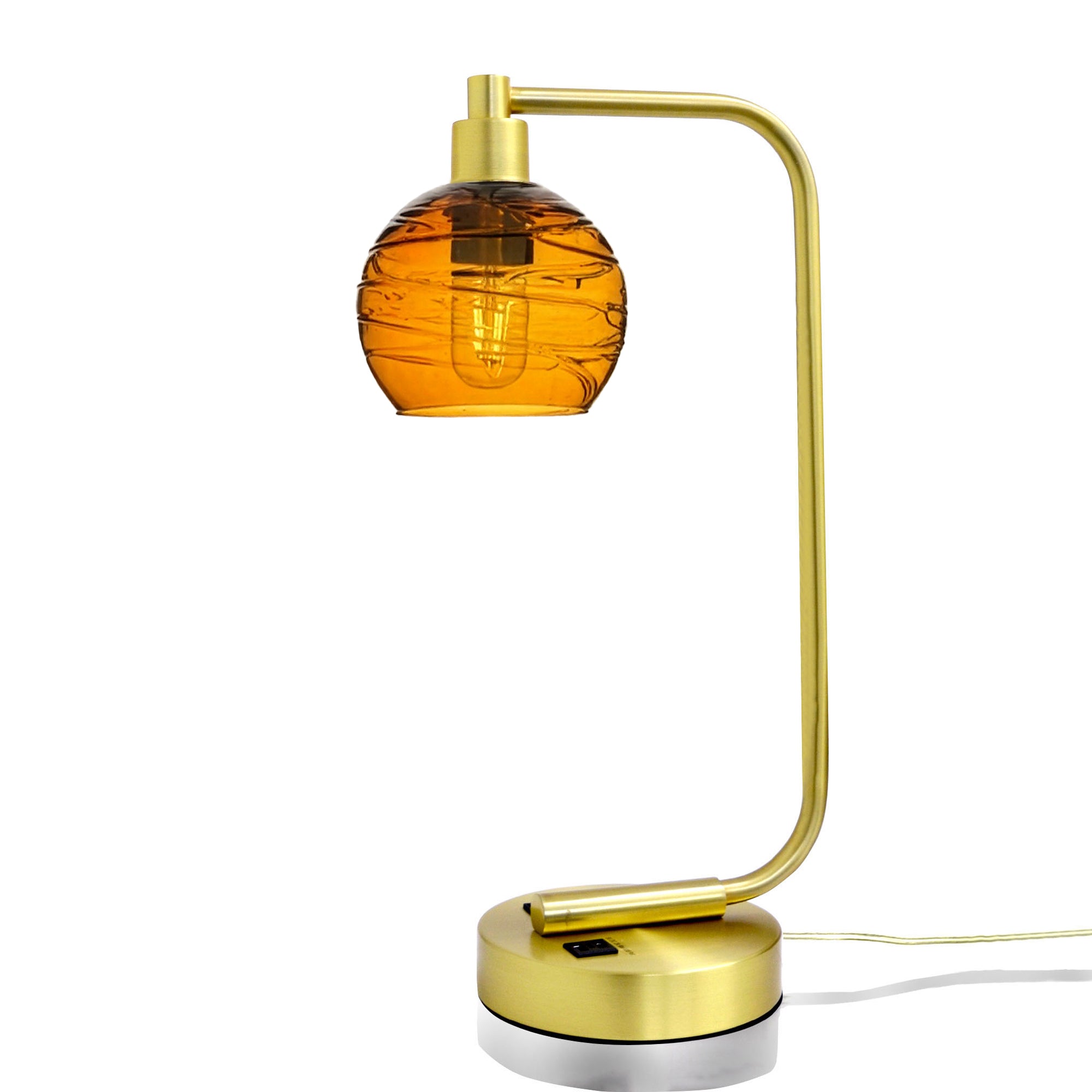 763 Table Lamp-Glass-Bicycle Glass Co - Hotshop-Spun-Golden Amber-Satin Brass-Bicycle Glass Co