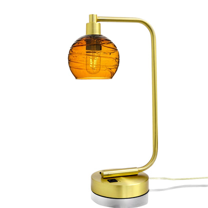 763 Table Lamp-Glass-Bicycle Glass Co - Hotshop-Spun-Golden Amber-Satin Brass-Bicycle Glass Co