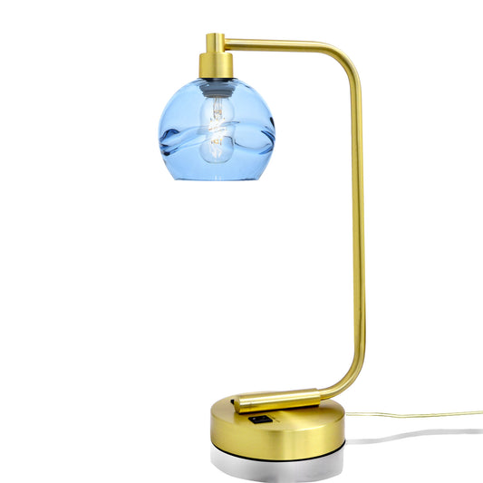 763 Table Lamp-Glass-Bicycle Glass Co - Hotshop-Swell-Steel Blue-Satin Brass-Bicycle Glass Co