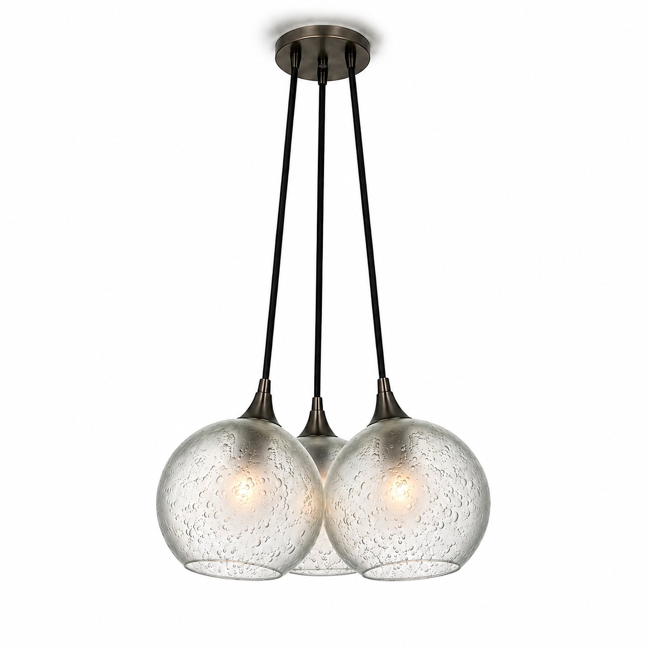 767 3 Cluster Chandelier-Glass-Bicycle Glass Co - Hotshop-Antique Bronze - 4ft Cord-Celestial-Eco Clear-Bicycle Glass Co