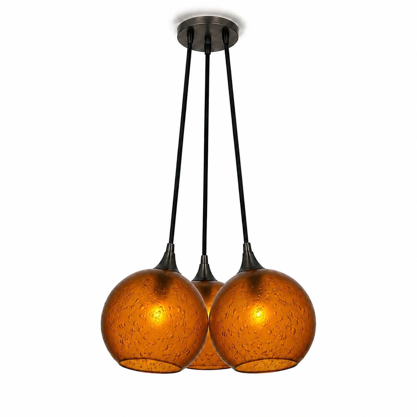 767 3 Cluster Chandelier-Glass-Bicycle Glass Co - Hotshop-Antique Bronze - 4ft Cord-Celestial-Golden Amber-Bicycle Glass Co