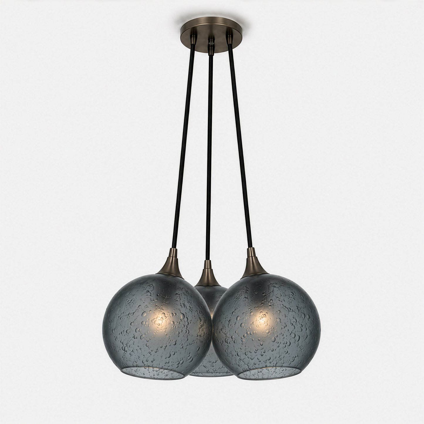 767 3 Cluster Chandelier-Glass-Bicycle Glass Co - Hotshop-Antique Bronze - 4ft Cord-Celestial-Slate Gray-Bicycle Glass Co