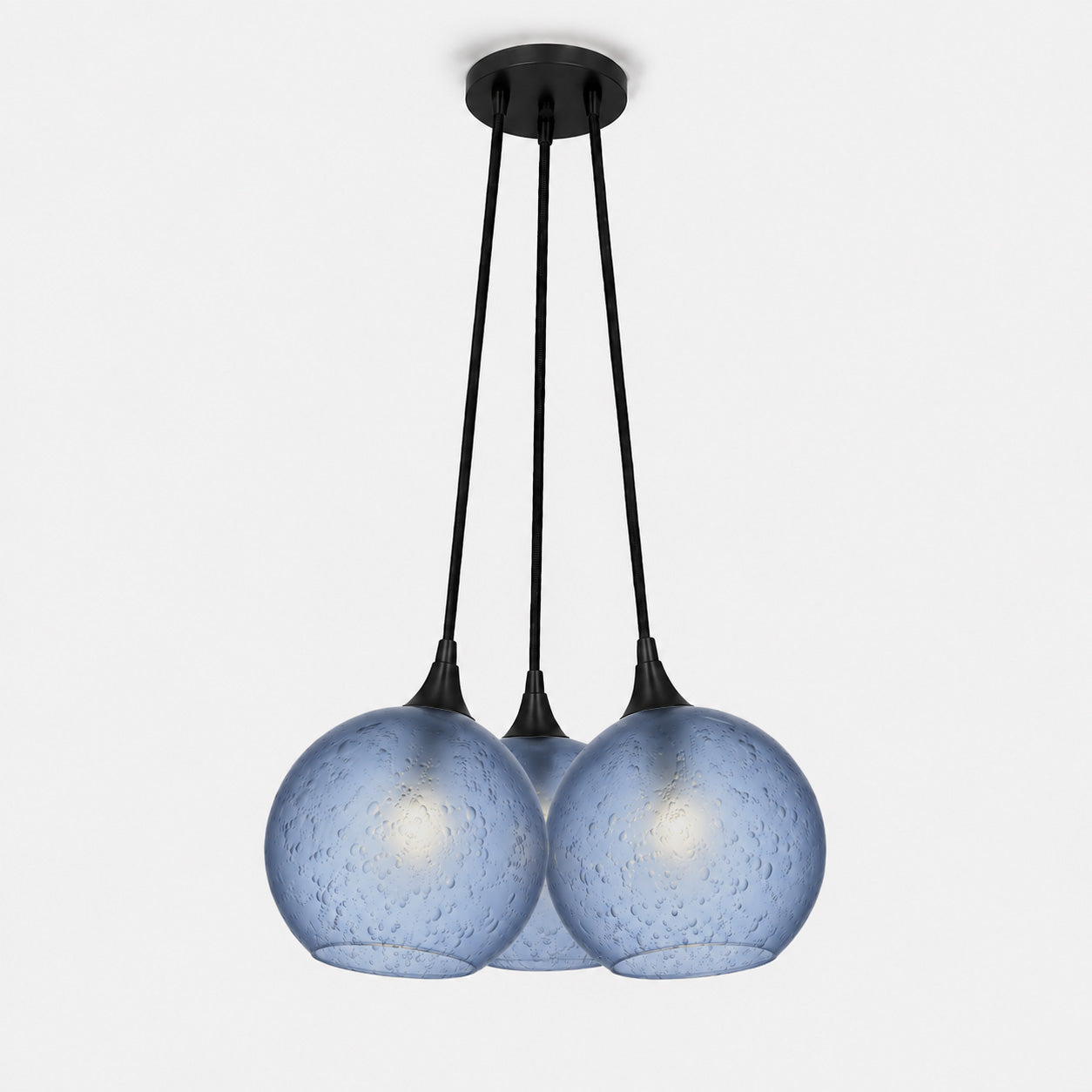 767 3 Cluster Chandelier-Glass-Bicycle Glass Co - Hotshop-Antique Bronze - 4ft Cord-Celestial-Steel Blue-Bicycle Glass Co