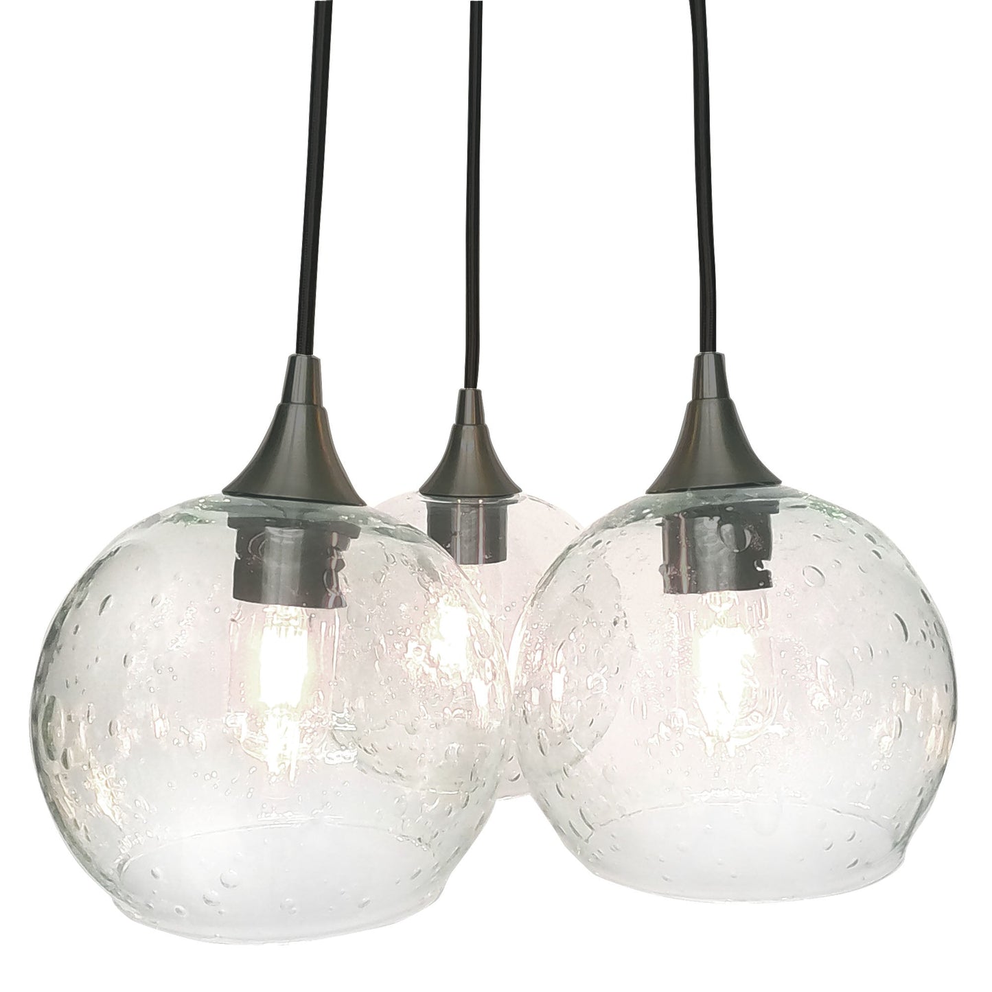767 3 Cluster Chandelier-Glass-Bicycle Glass Co - Hotshop-Antique Bronze - 4ft Cord-Lunar-Eco Clear-Bicycle Glass Co