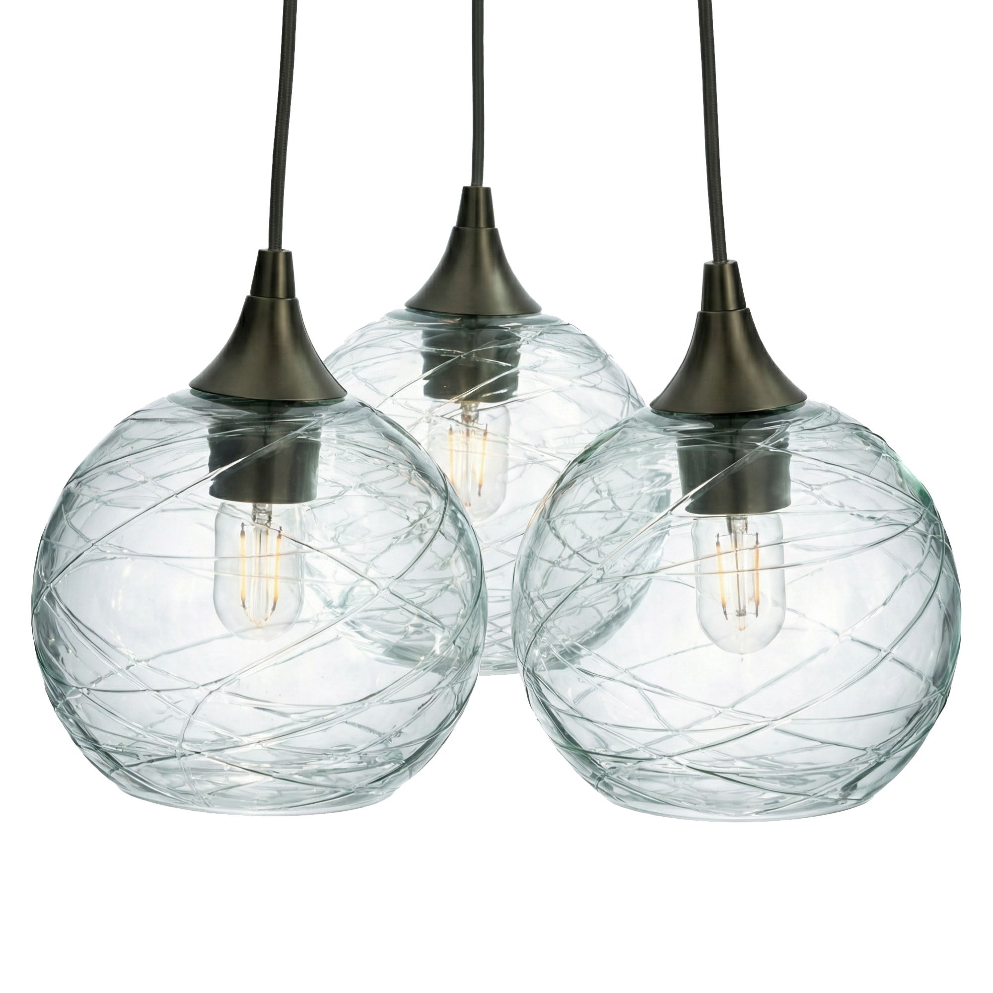 767 3 Cluster Chandelier-Glass-Bicycle Glass Co - Hotshop-Antique Bronze - 4ft Cord-Spun-Eco Clear-Bicycle Glass Co