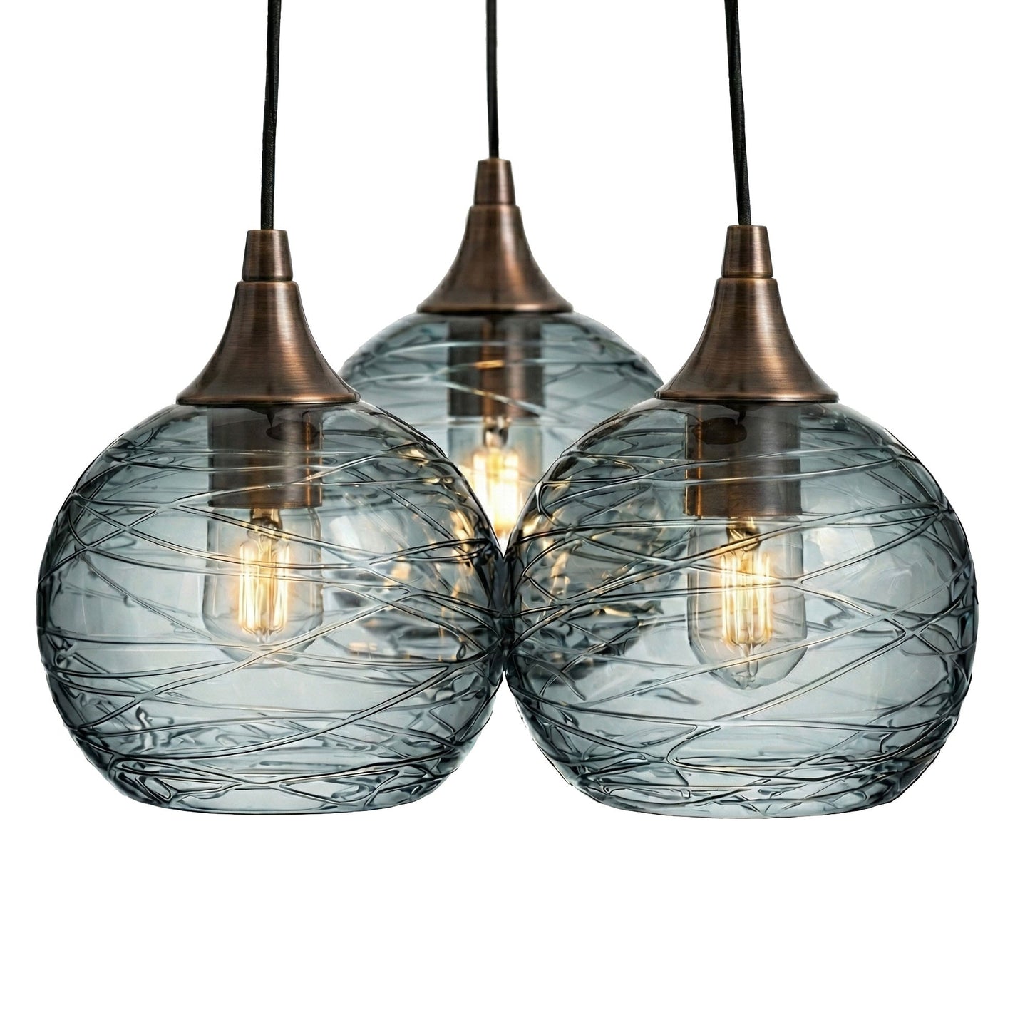 767 3 Cluster Chandelier-Glass-Bicycle Glass Co - Hotshop-Antique Bronze - 4ft Cord-Spun-Slate Gray-Bicycle Glass Co