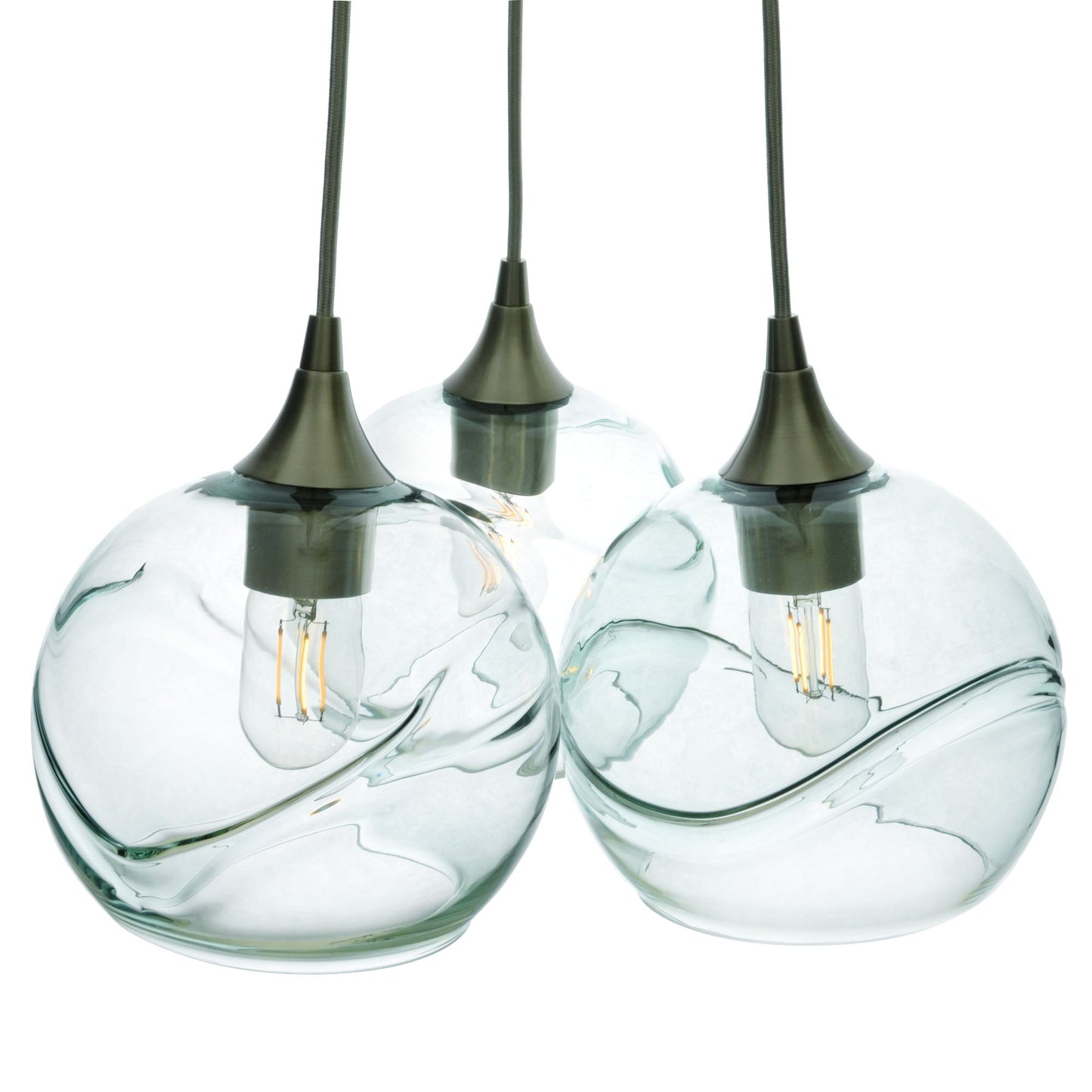 767 3 Cluster Chandelier-Glass-Bicycle Glass Co - Hotshop-Antique Bronze - 4ft Cord-Swell-Eco Clear-Bicycle Glass Co