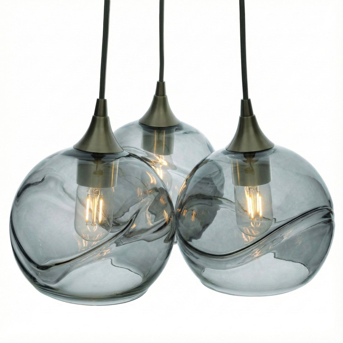 767 3 Cluster Chandelier-Glass-Bicycle Glass Co - Hotshop-Antique Bronze - 4ft Cord-Swell-Slate Gray-Bicycle Glass Co