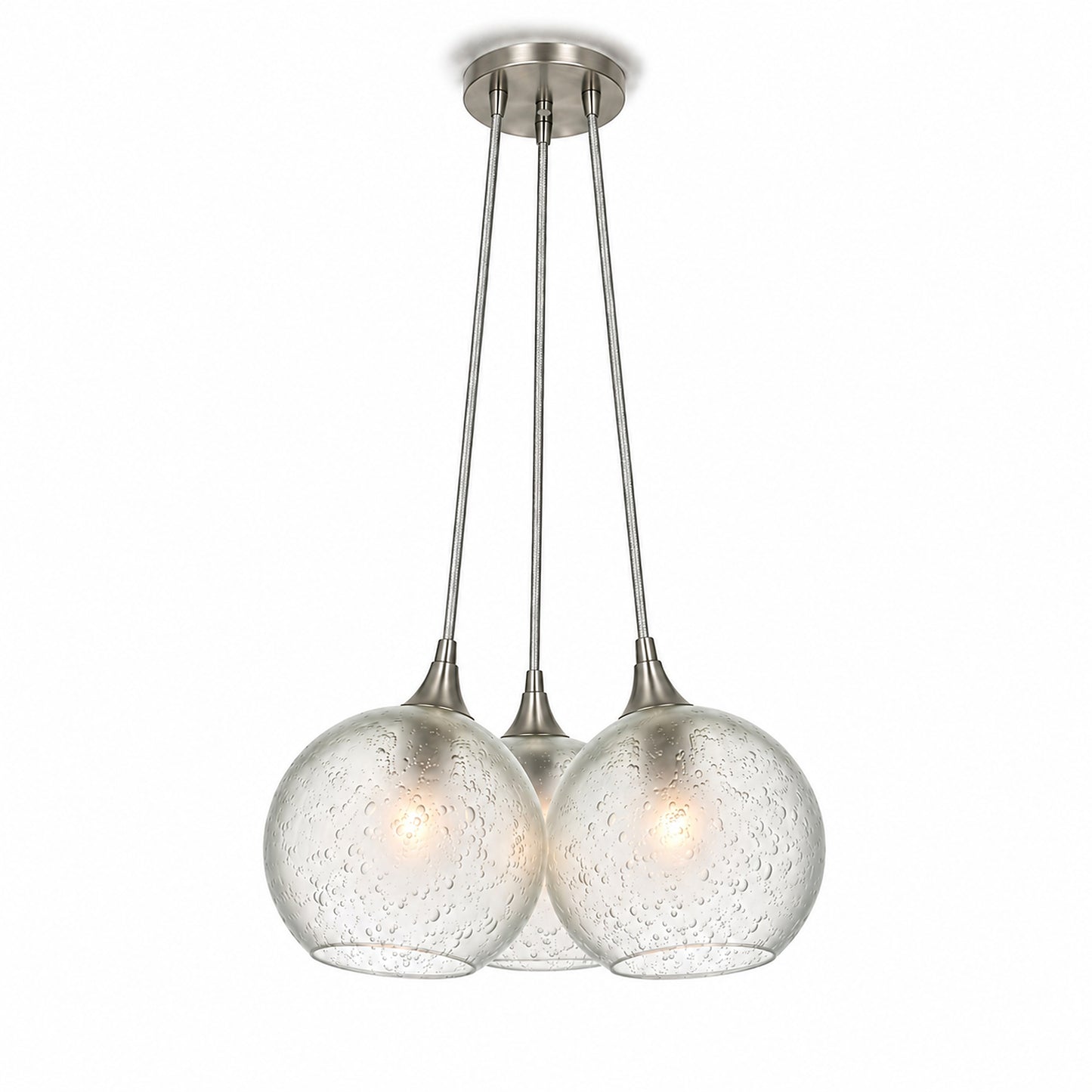 767 3 Cluster Chandelier-Glass-Bicycle Glass Co - Hotshop-Brushed Nickel - 4ft Cord-Celestial-Eco Clear-Bicycle Glass Co