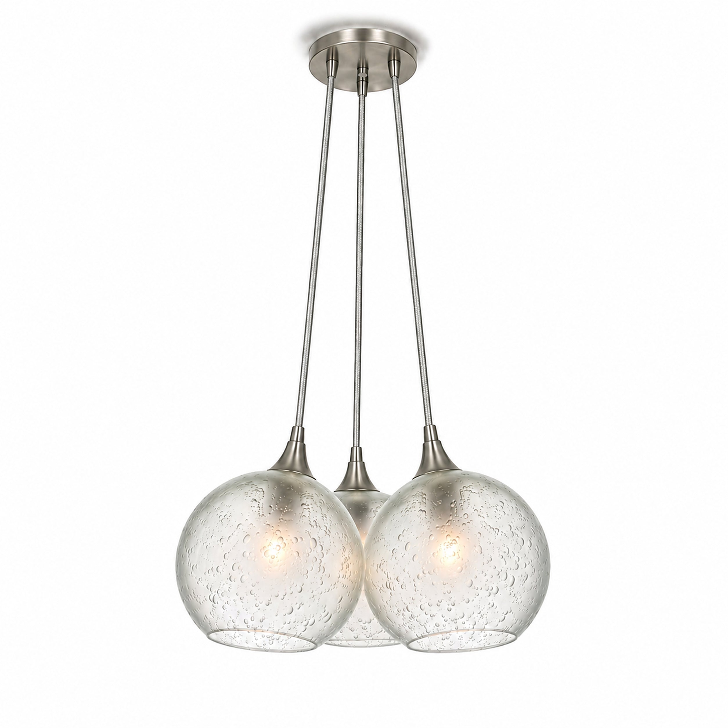 767 3 Cluster Chandelier-Glass-Bicycle Glass Co - Hotshop-Brushed Nickel - 4ft Cord-Celestial-Eco Clear-Bicycle Glass Co