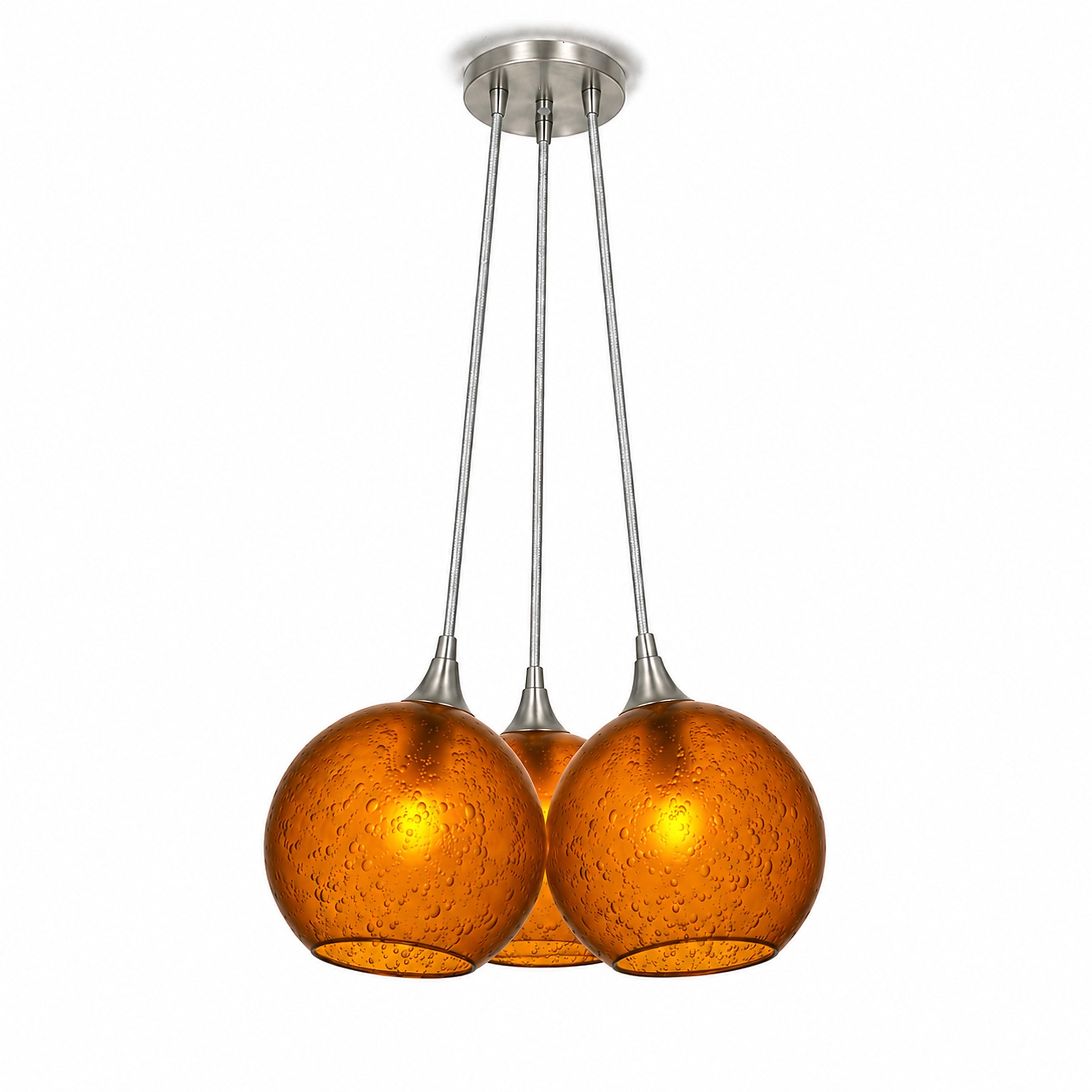 767 3 Cluster Chandelier-Glass-Bicycle Glass Co - Hotshop-Brushed Nickel - 4ft Cord-Celestial-Golden Amber-Bicycle Glass Co