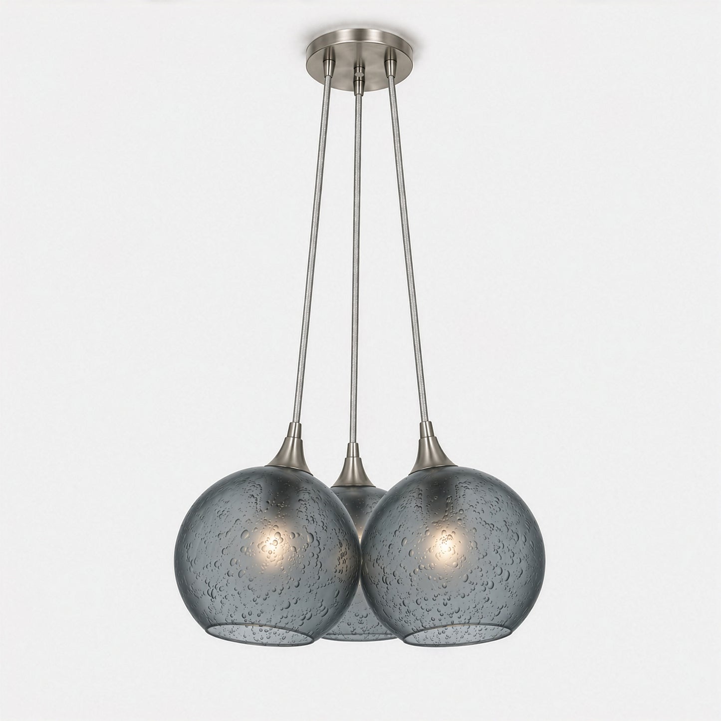 767 3 Cluster Chandelier-Glass-Bicycle Glass Co - Hotshop-Brushed Nickel - 4ft Cord-Celestial-Slate Gray-Bicycle Glass Co