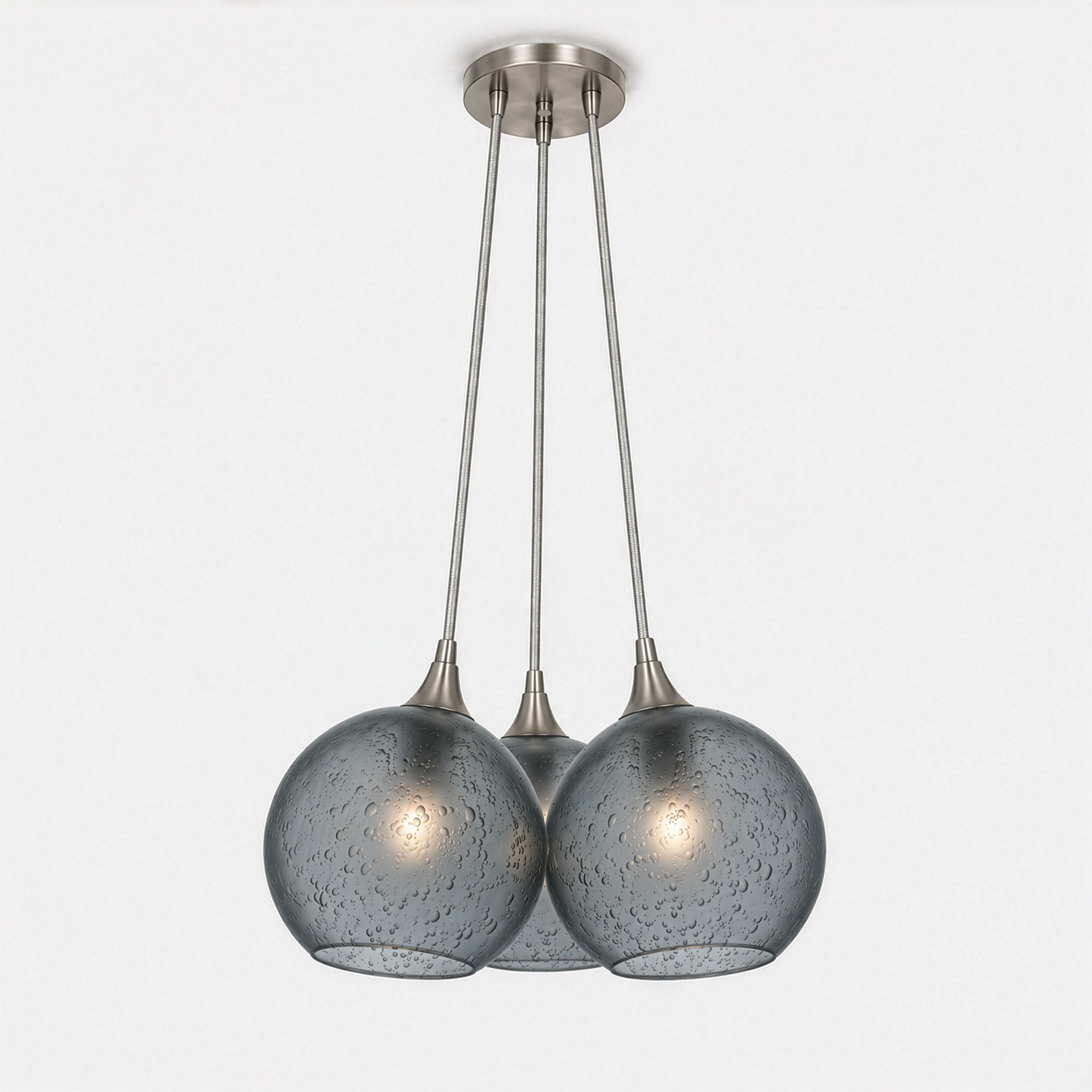 767 3 Cluster Chandelier-Glass-Bicycle Glass Co - Hotshop-Brushed Nickel - 4ft Cord-Celestial-Slate Gray-Bicycle Glass Co