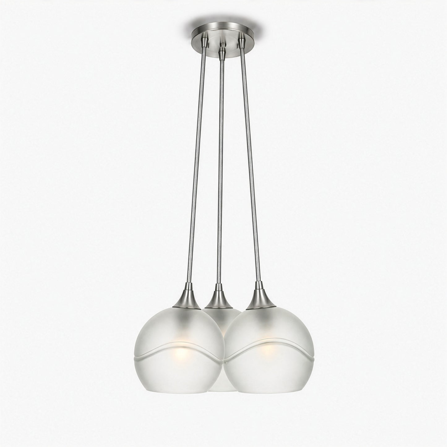 767 3 Cluster Chandelier-Glass-Bicycle Glass Co - Hotshop-Brushed Nickel - 4ft Cord-Glacial-Eco Clear-Bicycle Glass Co