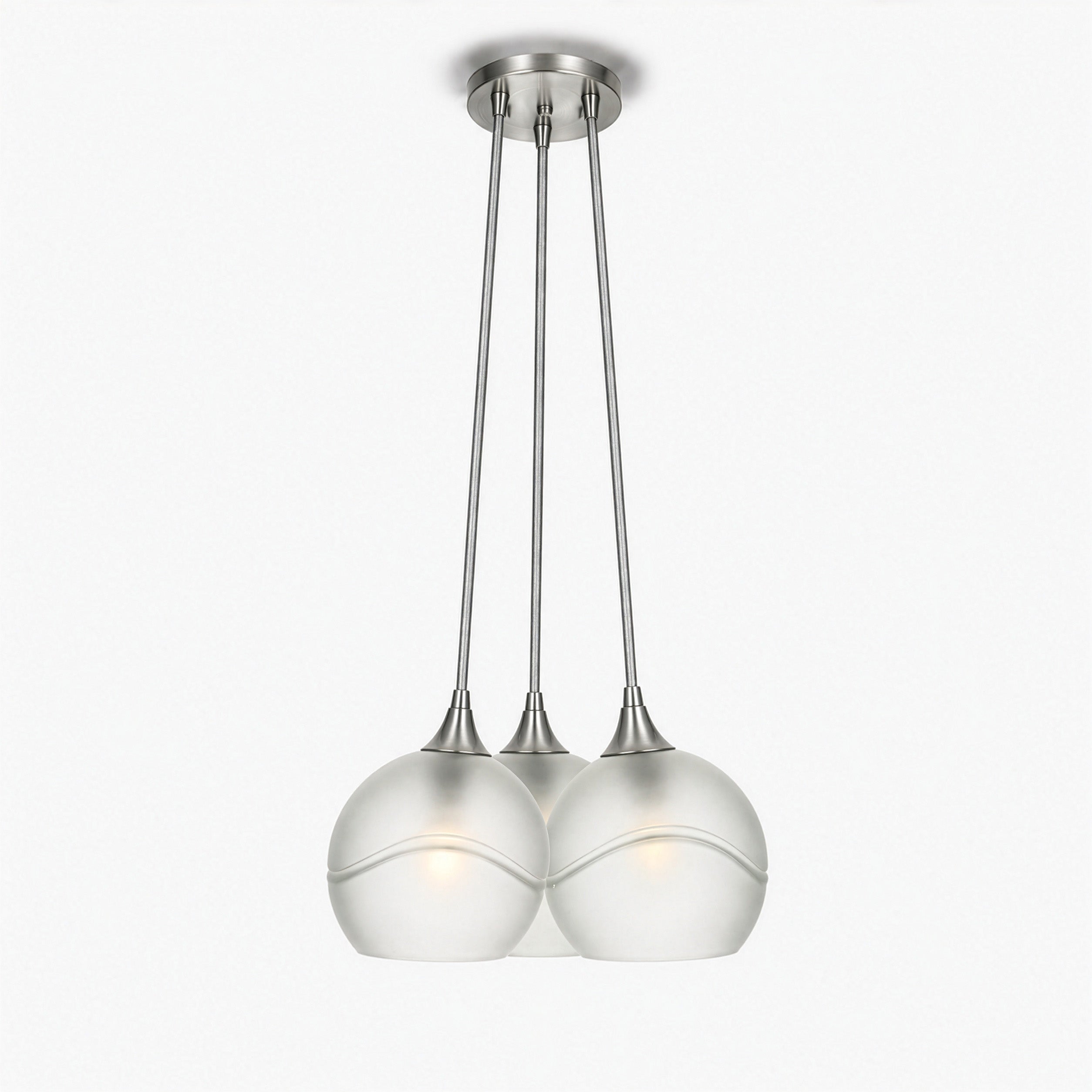 767 3 Cluster Chandelier-Glass-Bicycle Glass Co - Hotshop-Brushed Nickel - 4ft Cord-Glacial-Eco Clear-Bicycle Glass Co
