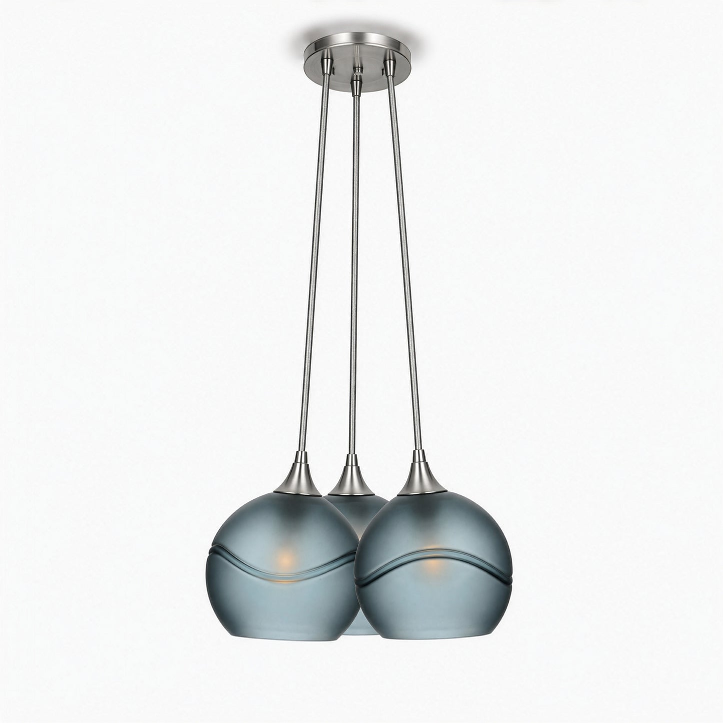 767 3 Cluster Chandelier-Glass-Bicycle Glass Co - Hotshop-Brushed Nickel - 4ft Cord-Glacial-Slate Gray-Bicycle Glass Co