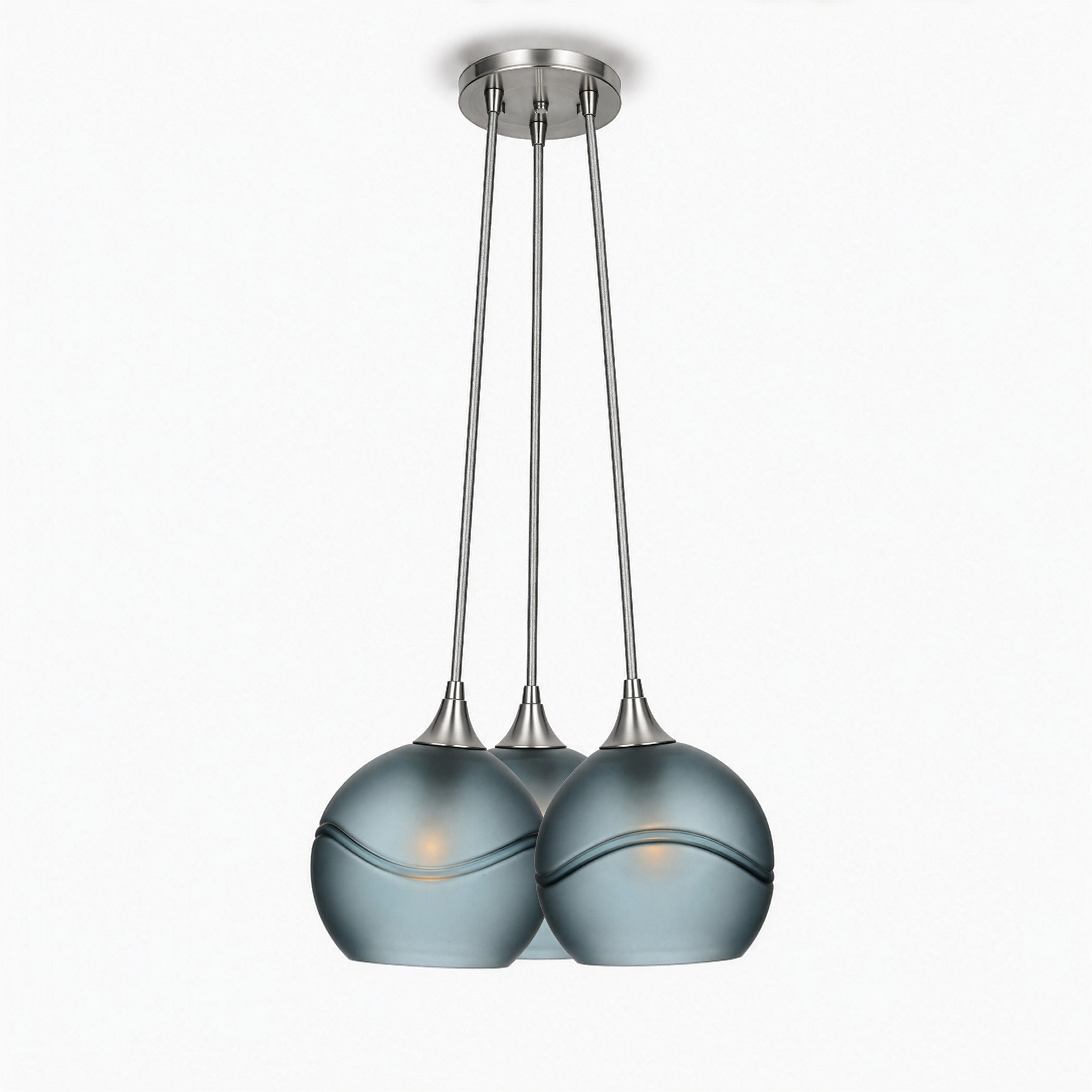 767 3 Cluster Chandelier-Glass-Bicycle Glass Co - Hotshop-Brushed Nickel - 4ft Cord-Glacial-Slate Gray-Bicycle Glass Co