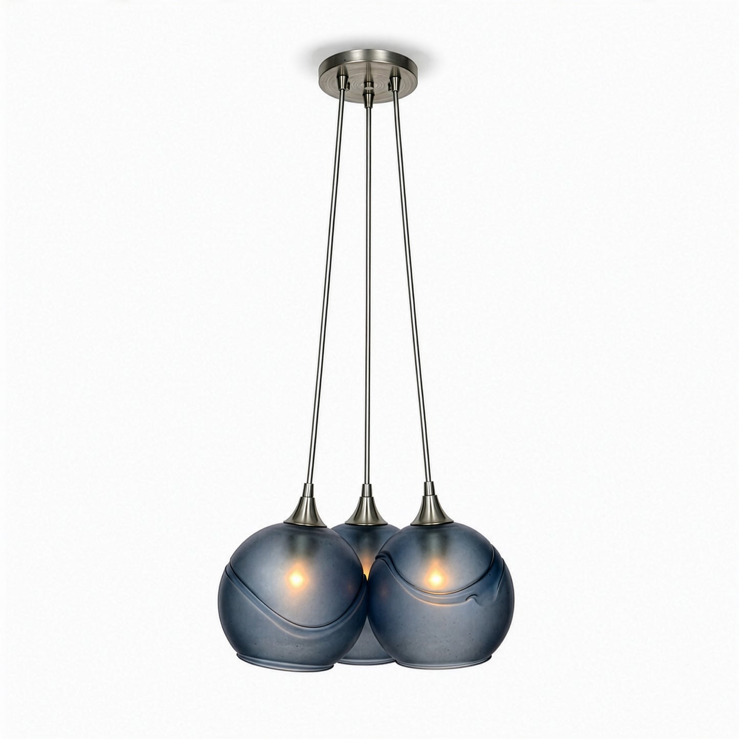 767 3 Cluster Chandelier-Glass-Bicycle Glass Co - Hotshop-Brushed Nickel - 4ft Cord-Glacial-Steel Blue-Bicycle Glass Co