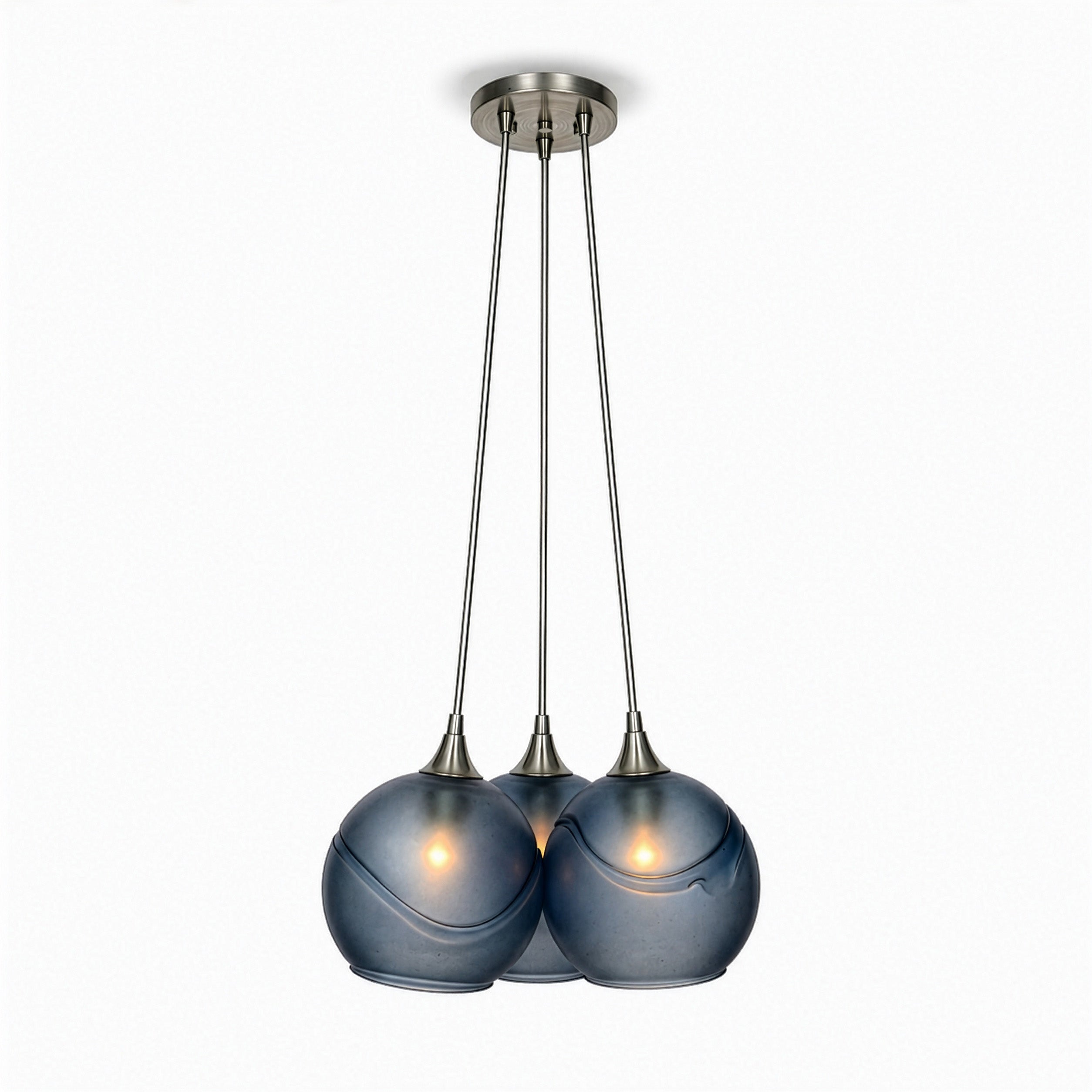 767 3 Cluster Chandelier-Glass-Bicycle Glass Co - Hotshop-Brushed Nickel - 4ft Cord-Glacial-Steel Blue-Bicycle Glass Co